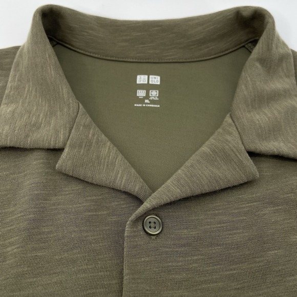 UNIQLO XL Olive Green Cool Touch Shirt Men Dry Tech Short Sleeve Button‎ Up - Picture 4 of 12